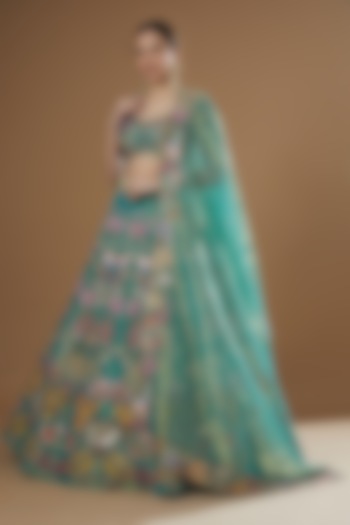 Turquoise Tissue Embellished Bridal Lehenga Set by Aisha Rao at Pernia's Pop Up Shop