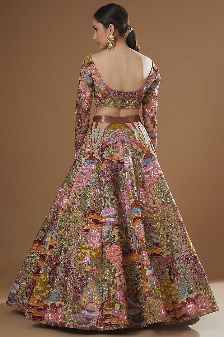 Maroon Tissue Embellished Kali Bridal Lehenga Set by Aisha Rao at Pernia's Pop Up Shop