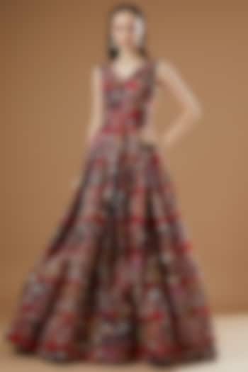Red Trencadis Organza Printed & Embellished Gown by Aisha Rao