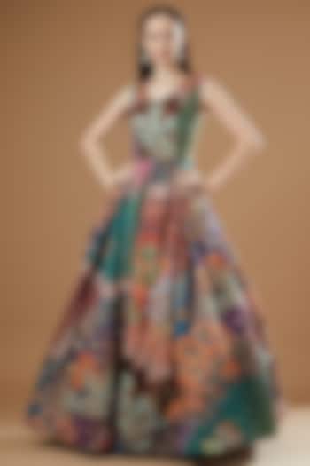 Multi-Colored Trencadis Organza Printed & Embellished Gown by Aisha Rao