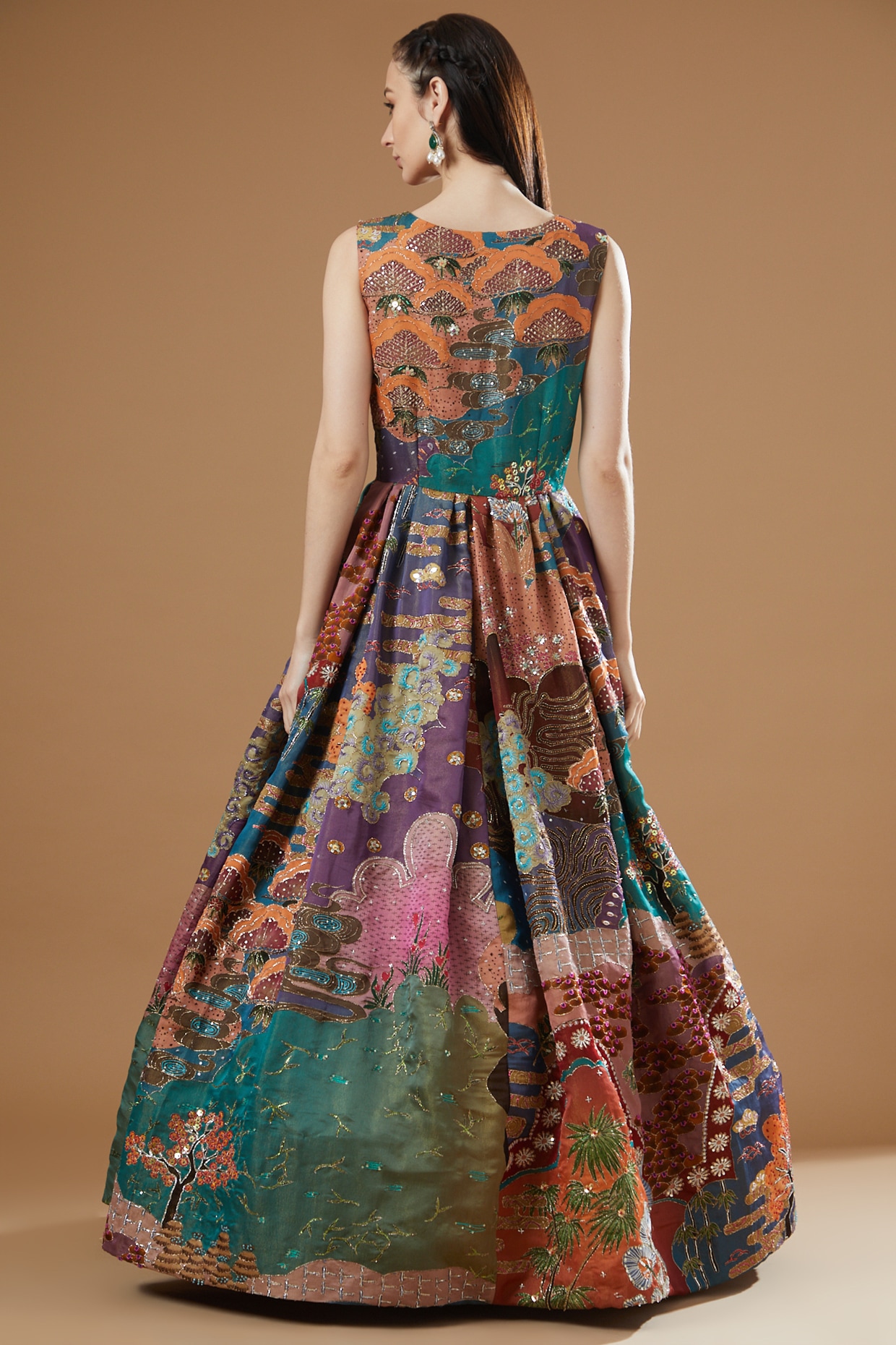 Multi Colour Faux Georgette Digital Print Trendy Gown