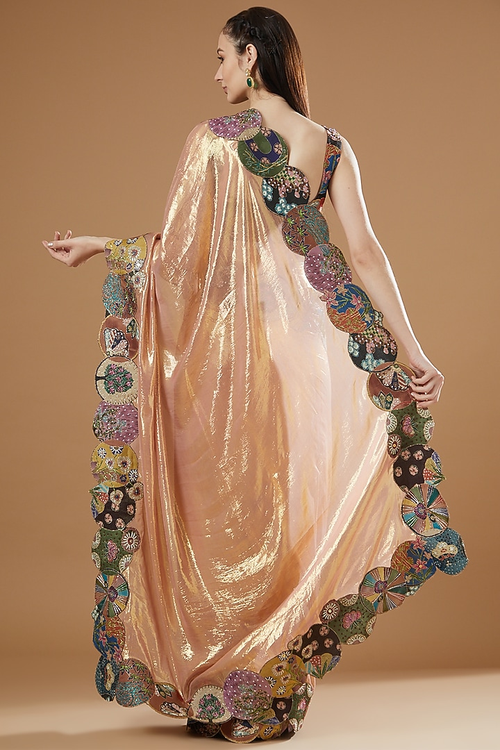 Pink Mustard Trencadis Dobby Printed & Embellished Reception Saree Set by Aisha Rao at Pernia's Pop Up Shop