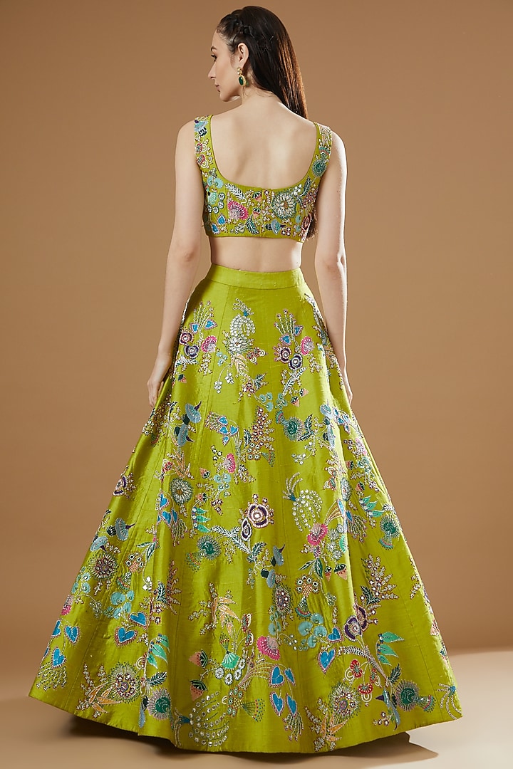 Lime Raw Silk Embellished Bridal Lehenga Set by Aisha Rao at Pernia's Pop Up Shop