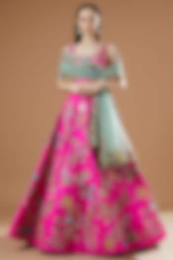 Pink Raw Silk Embellished Lehenga Set by Aisha Rao
