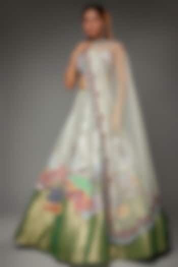 Ivory & Green Tissue Embellished Bridal Lehenga Set by Aisha Rao at Pernia's Pop Up Shop
