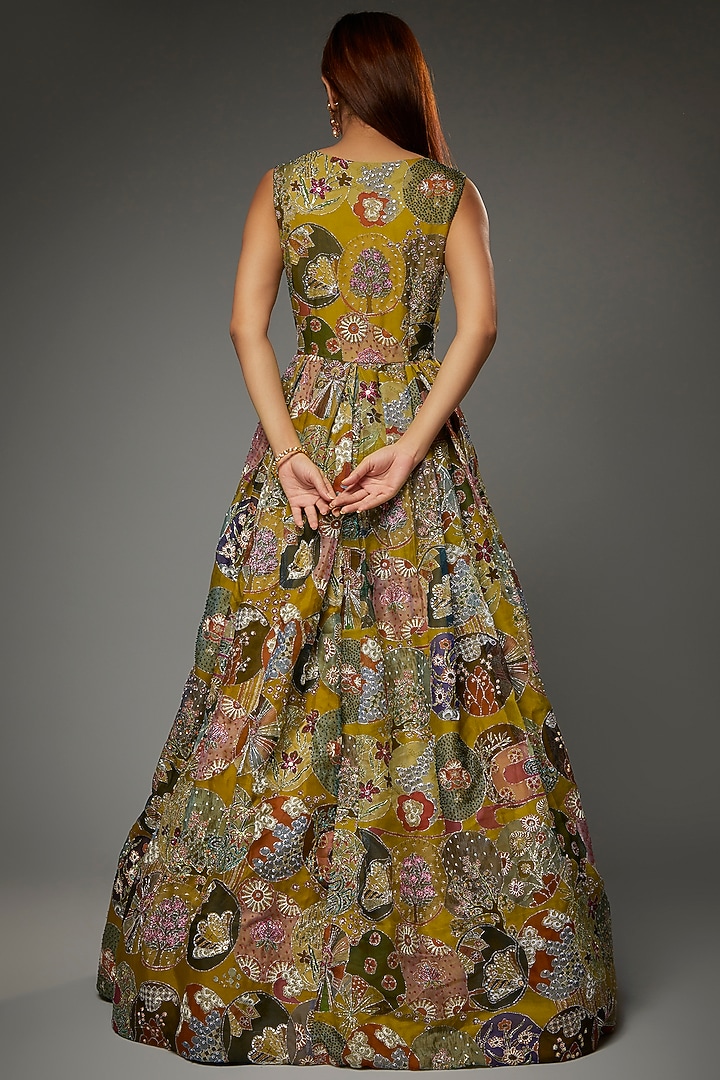 Yellow Organza Printed & Embellished Bridal Gown by Aisha Rao at Pernia's Pop Up Shop