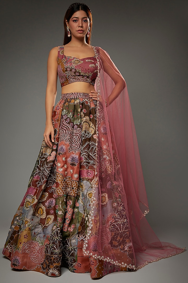 Multi-Colored Indian Organza Printed & Embellished Bridal Lehenga Set by Aisha Rao at Pernia's Pop Up Shop
