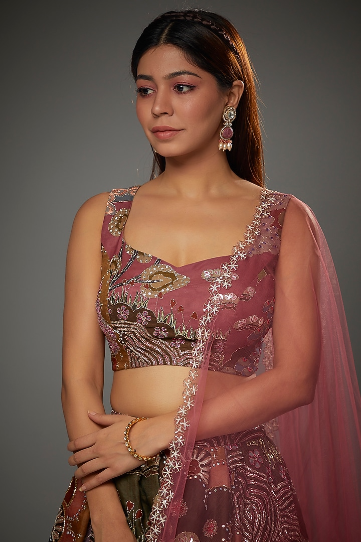 Multi-Colored Indian Organza Printed & Embellished Bridal Lehenga Set by Aisha Rao at Pernia's Pop Up Shop