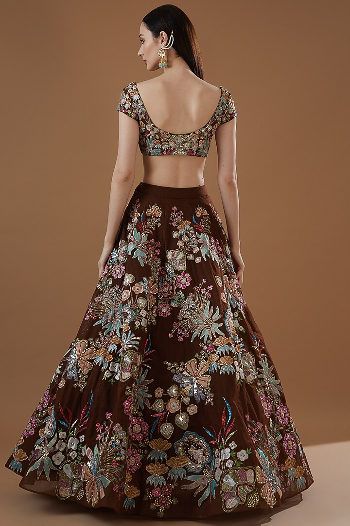 Maroon Net Embellished Bridal Lehenga Set by Aisha Rao at Pernia's Pop Up Shop