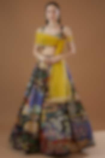 Multi-Colored Tissue Organza Printed & Embellished Lehenga Set by Aisha Rao