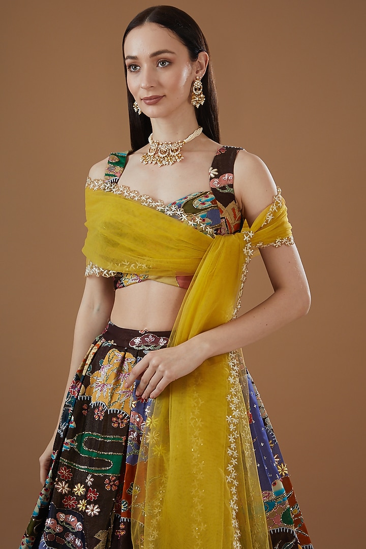 Multi-Colored Tissue Organza Printed & Embellished Bridal Lehenga Set by Aisha Rao at Pernia's Pop Up Shop