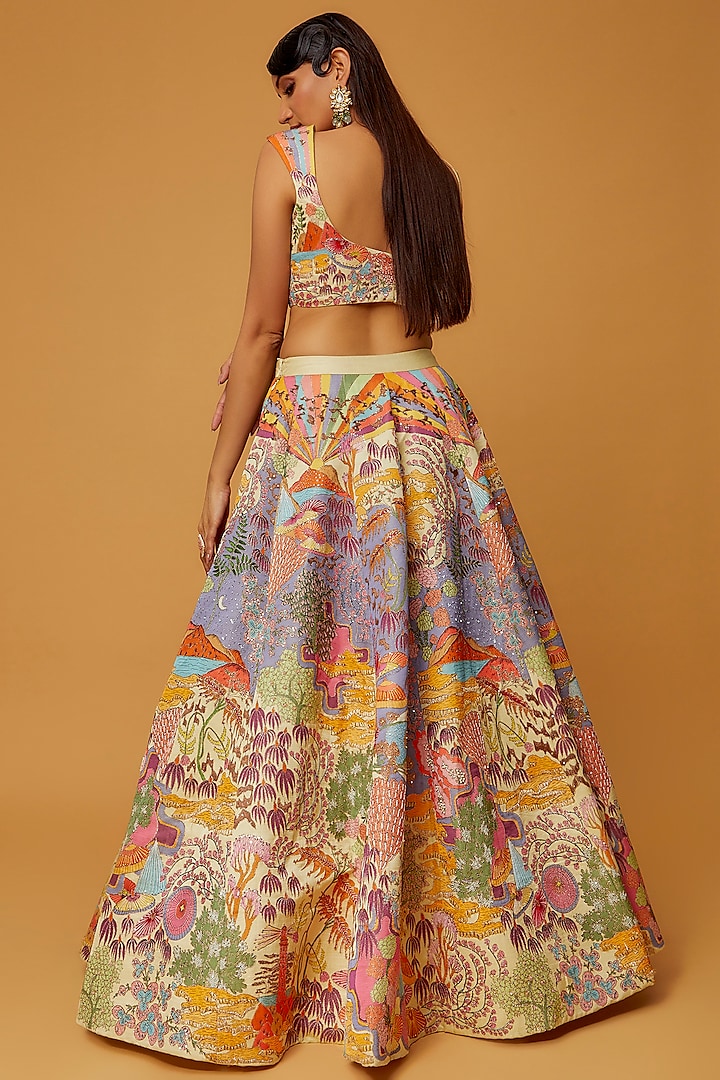 Ivory Silk Printed & Embellished Bridal Lehenga Set by Aisha Rao at Pernia's Pop Up Shop