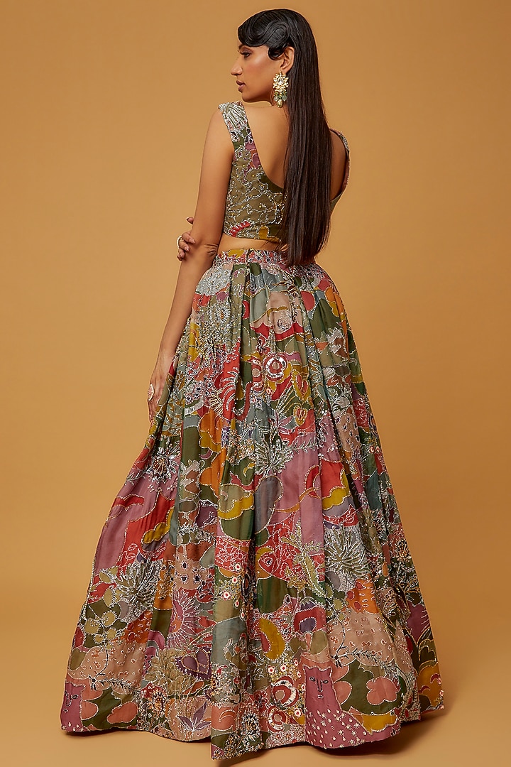 Green Organza Printed & Embellished Bridal Lehenga Set by Aisha Rao at Pernia's Pop Up Shop