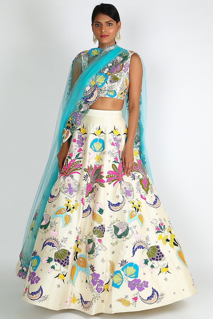 Ivory Printed & Hand Embellished Lehenga Set by Aisha Rao