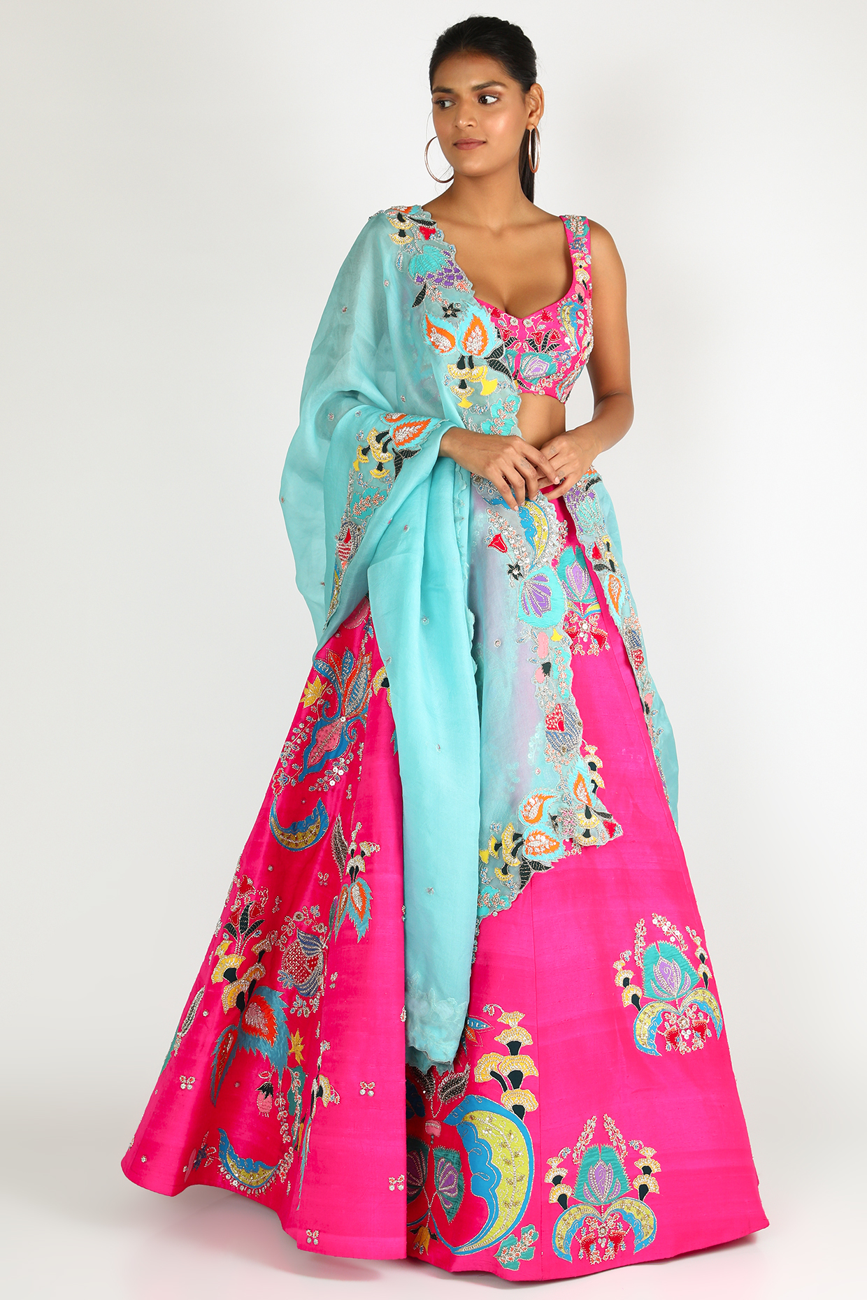 Pink Embroidered Lehenga Set by Aisha Rao
