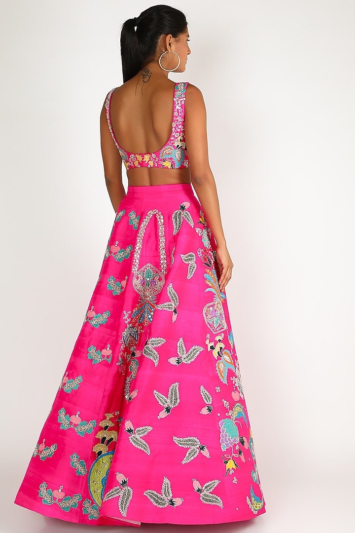 Pink Embroidered Bridal Lehenga Set by Aisha Rao at Pernia's Pop Up Shop