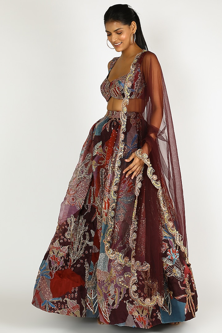 Plum Embroidered Bridal Lehenga Set by Aisha Rao at Pernia's Pop Up Shop