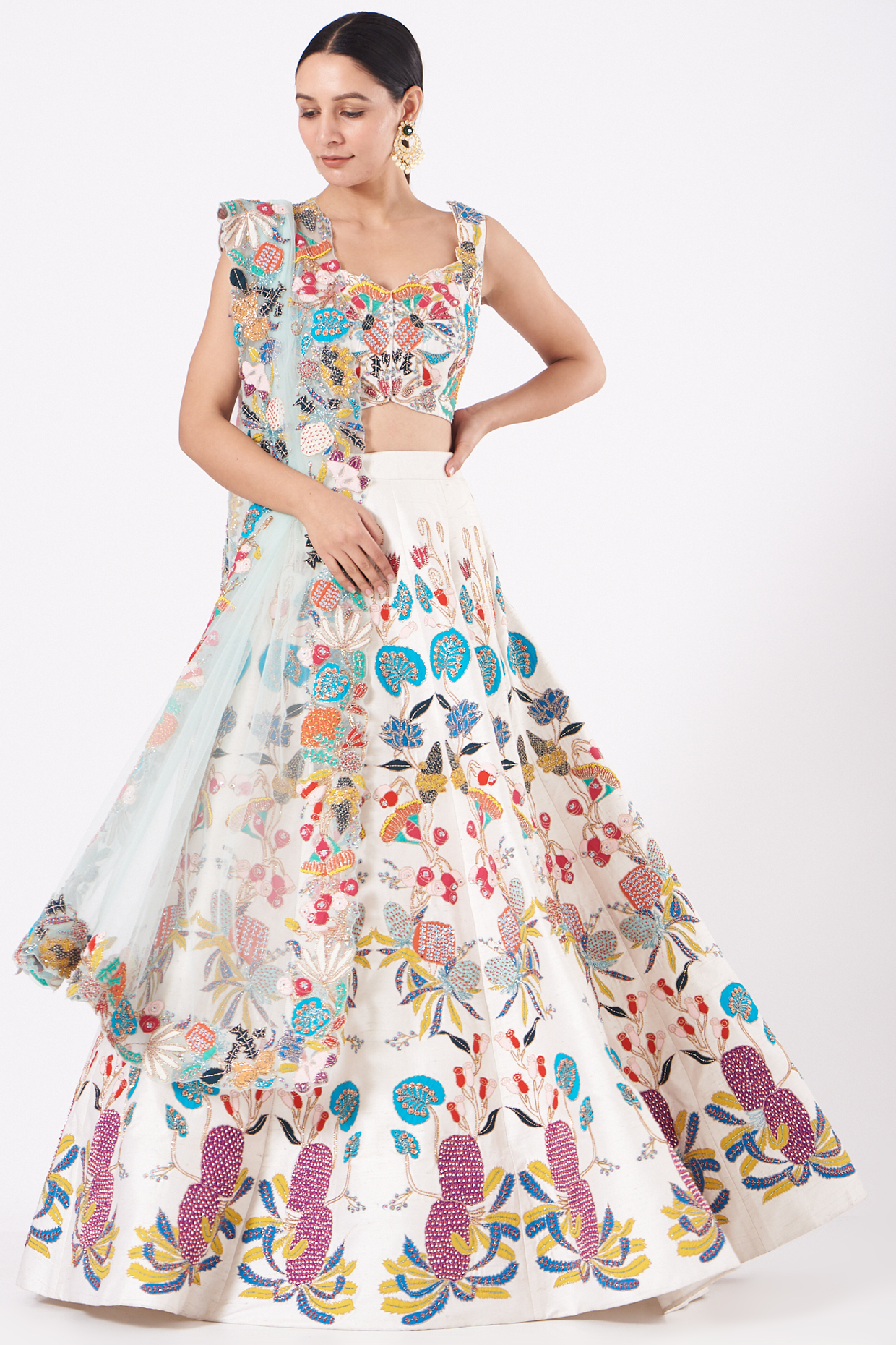 Ivory Embroidered Bridal lehenga for 22 Lehenga Set by Aisha Rao at Pernia's Pop Up Shop