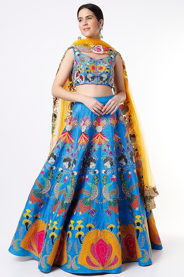 Heroic Blue Embellished Bridal Lehenga Set by Aisha Rao at Pernia's Pop Up Shop