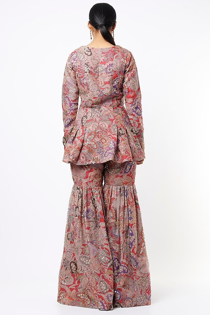 Red Printed & Embellished Bridal Sharara Set by Aisha Rao at Pernia's Pop Up Shop