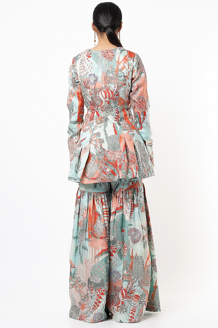 Ice Blue Printed & Embellished Bridal Sharara Set by Aisha Rao at Pernia's Pop Up Shop
