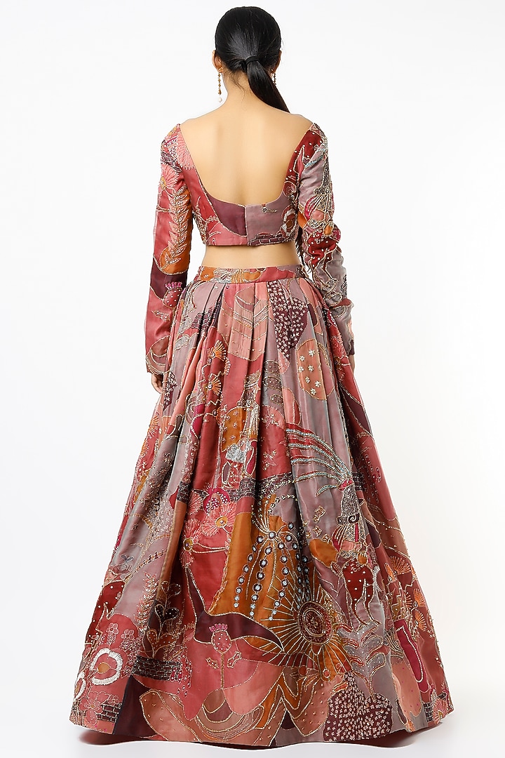 Peach Printed & Embellished Bridal Lehenga Set by Aisha Rao at Pernia's Pop Up Shop