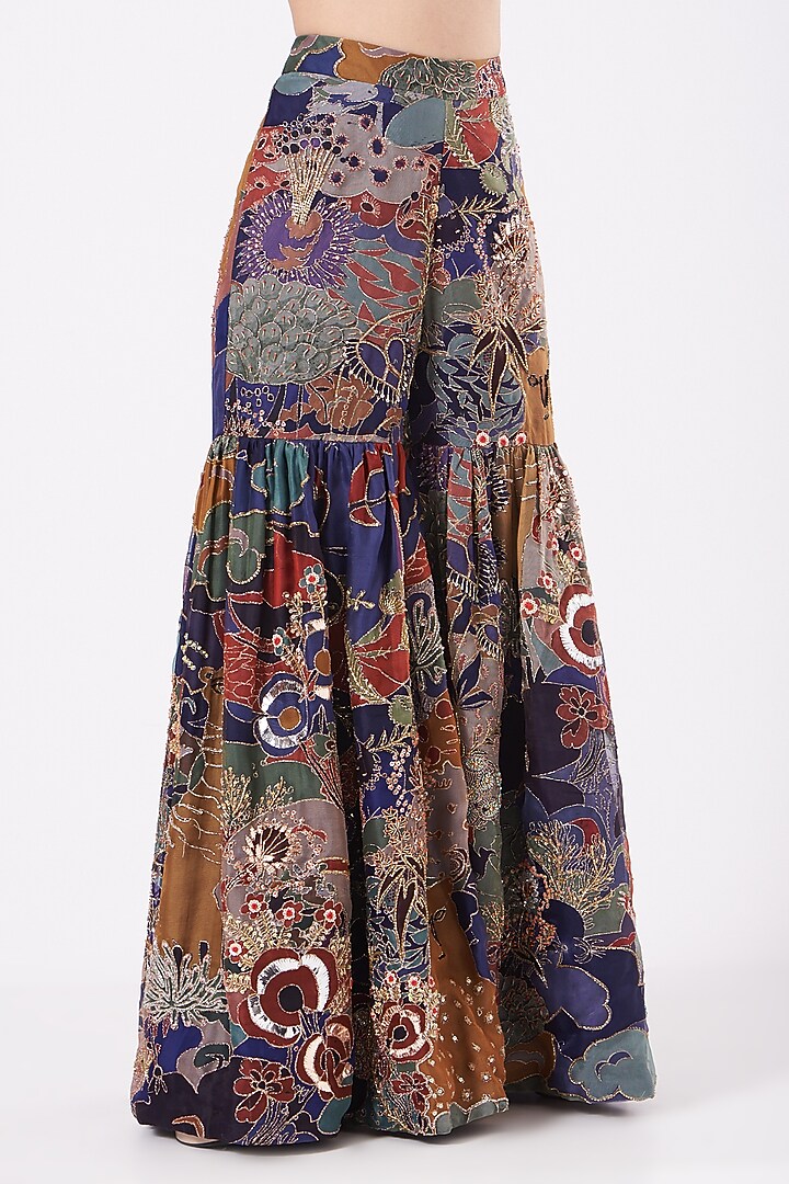 Cobalt Blue Printed & Embroidered Bridal Sharara Set by Aisha Rao at Pernia's Pop Up Shop