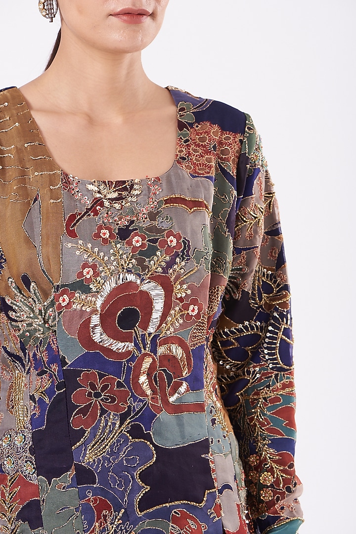 Cobalt Blue Printed & Embroidered Bridal Sharara Set by Aisha Rao at Pernia's Pop Up Shop