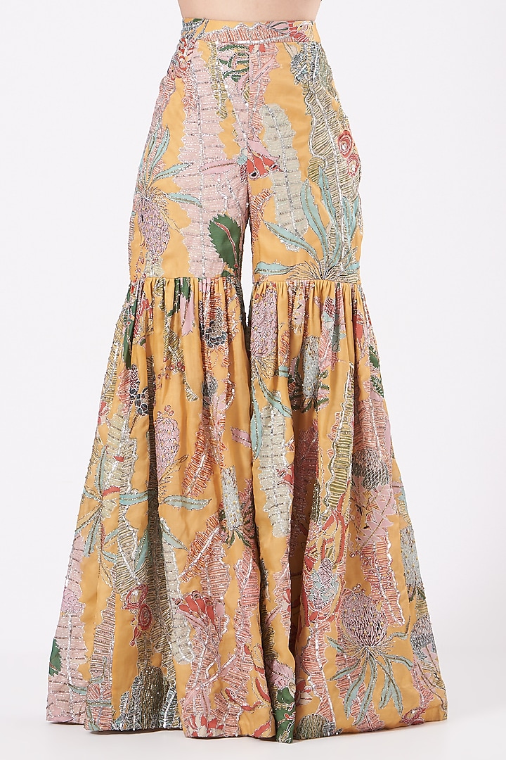 Yellow Prnted & Embroidered Bridal Sharara Set by Aisha Rao at Pernia's Pop Up Shop
