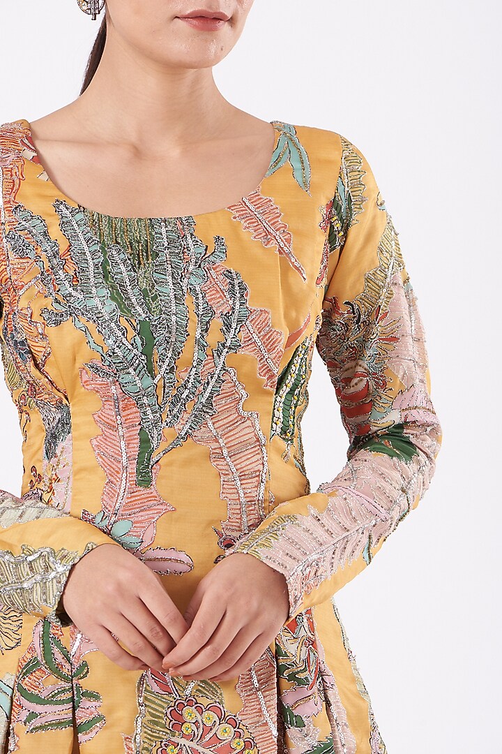 Yellow Prnted & Embroidered Bridal Sharara Set by Aisha Rao at Pernia's Pop Up Shop