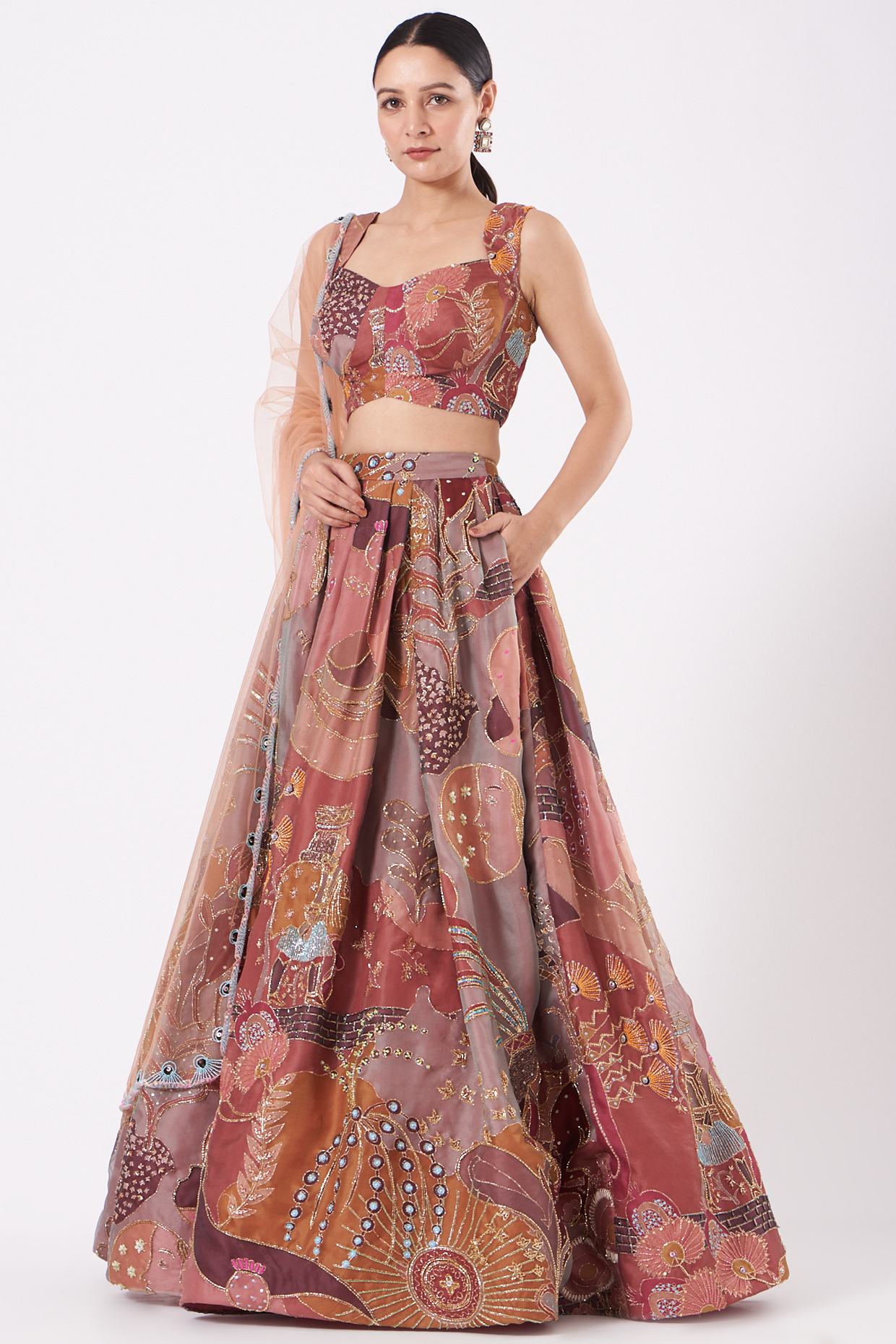 Peach Printed & Embroidered Bridal Lehenga Set by Aisha Rao at Pernia's Pop Up Shop