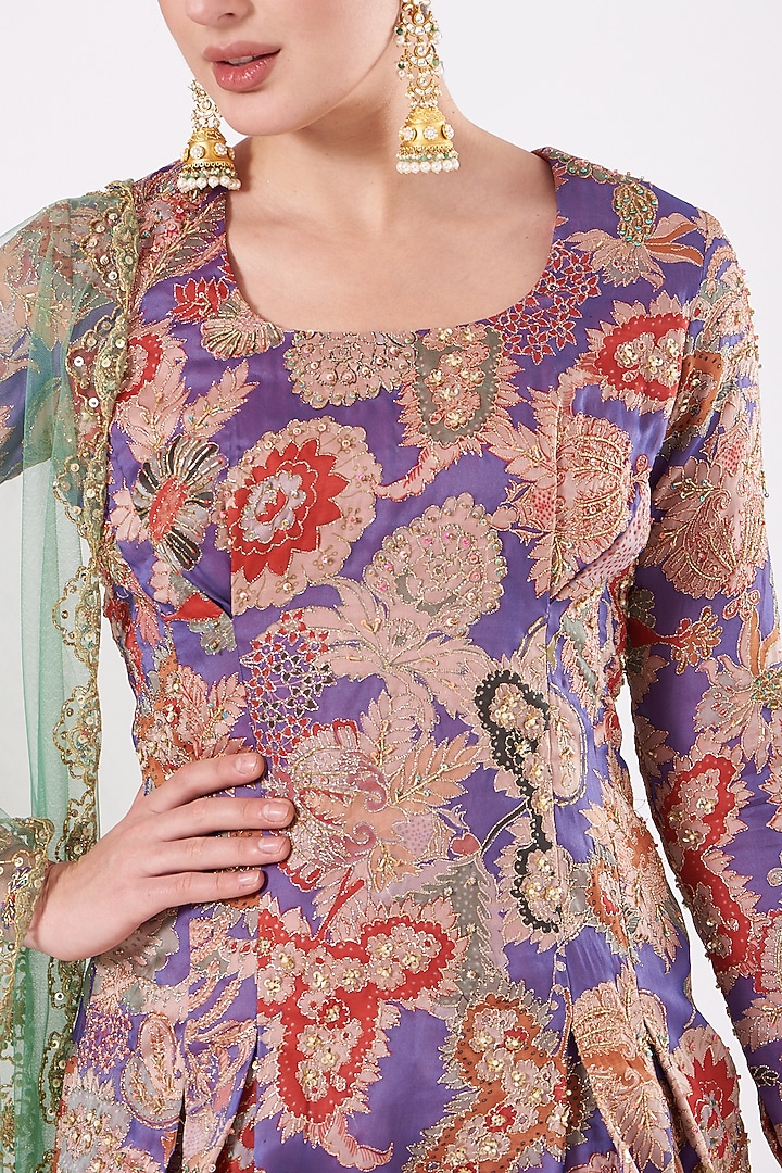 Violet Printed & Embroidered Bridal Sharara Set by Aisha Rao at Pernia's Pop Up Shop