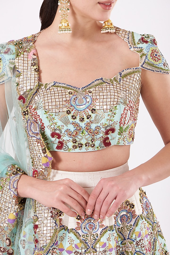 Ivory Embellished Kalidar Bridal Lehenga Set by Aisha Rao at Pernia's Pop Up Shop