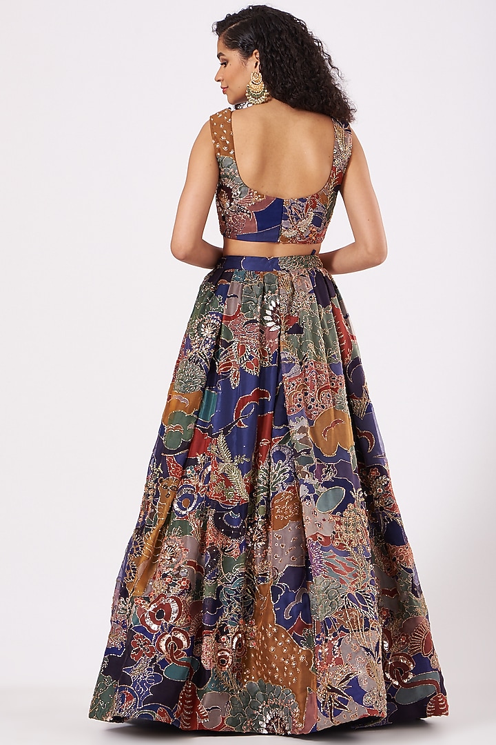Blueberry Printed & Embellished Box-Pleated Bridal Lehenga Set by Aisha Rao at Pernia's Pop Up Shop
