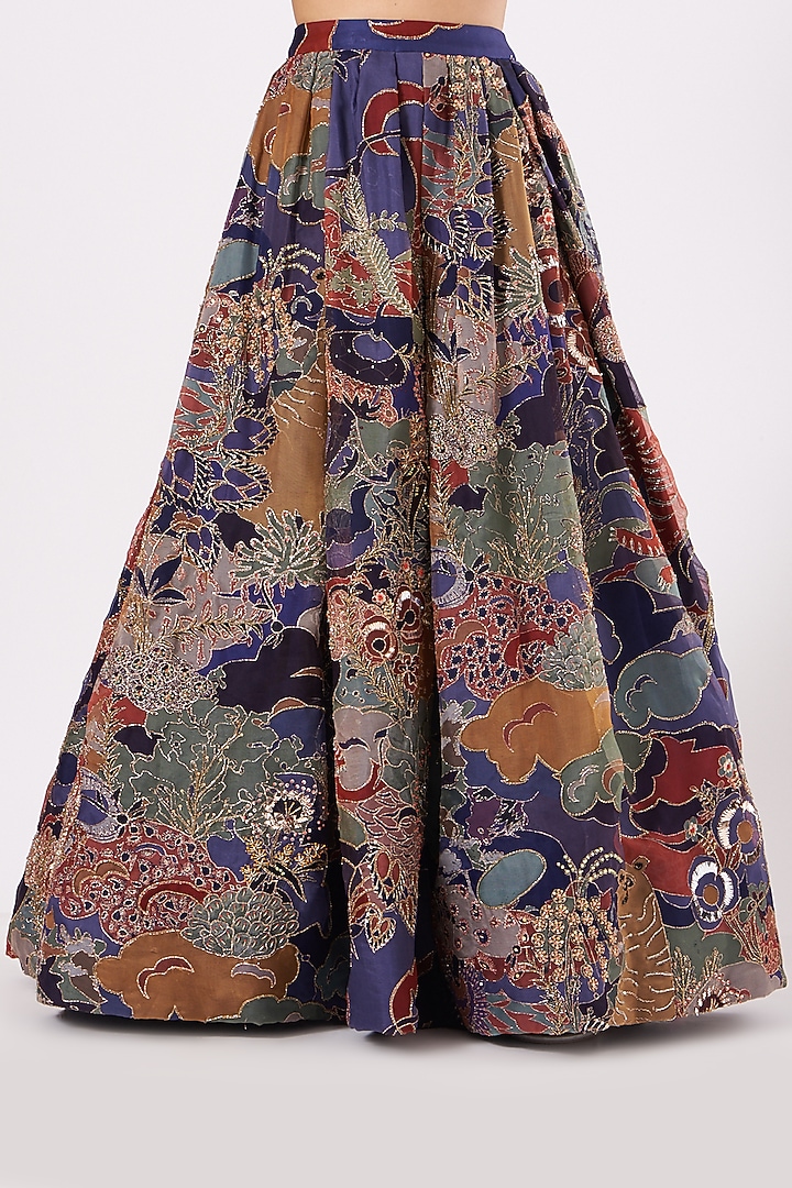 Blueberry Printed & Embellished Box-Pleated Bridal Lehenga Set by Aisha Rao at Pernia's Pop Up Shop