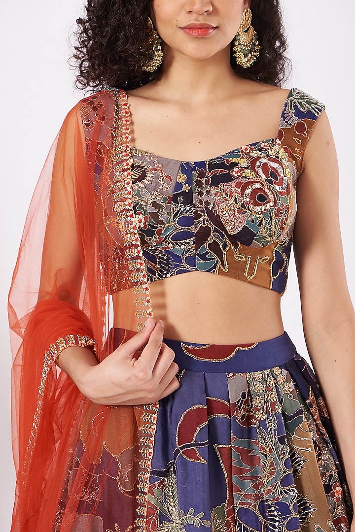 Blueberry Printed & Embellished Box-Pleated Bridal Lehenga Set by Aisha Rao at Pernia's Pop Up Shop