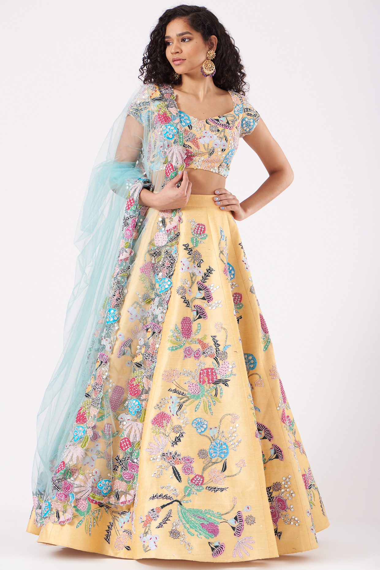 Butter Yellow Printed & Embellished Bridal Lehenga Set by Aisha Rao at Pernia's Pop Up Shop
