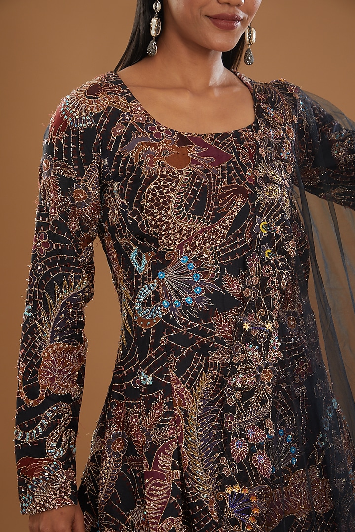 Black Organza Printed & Embellished Bridal Sharara Set by Aisha Rao at Pernia's Pop Up Shop