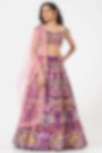 Purple Embroidered Bridal Lehenga Set by Aisha Rao at Pernia's Pop Up Shop