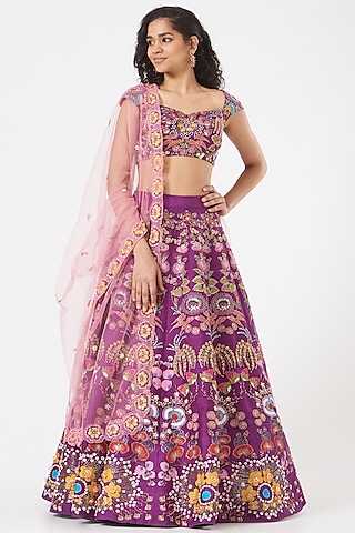 Purple Embroidered Lehenga Set by Aisha Rao