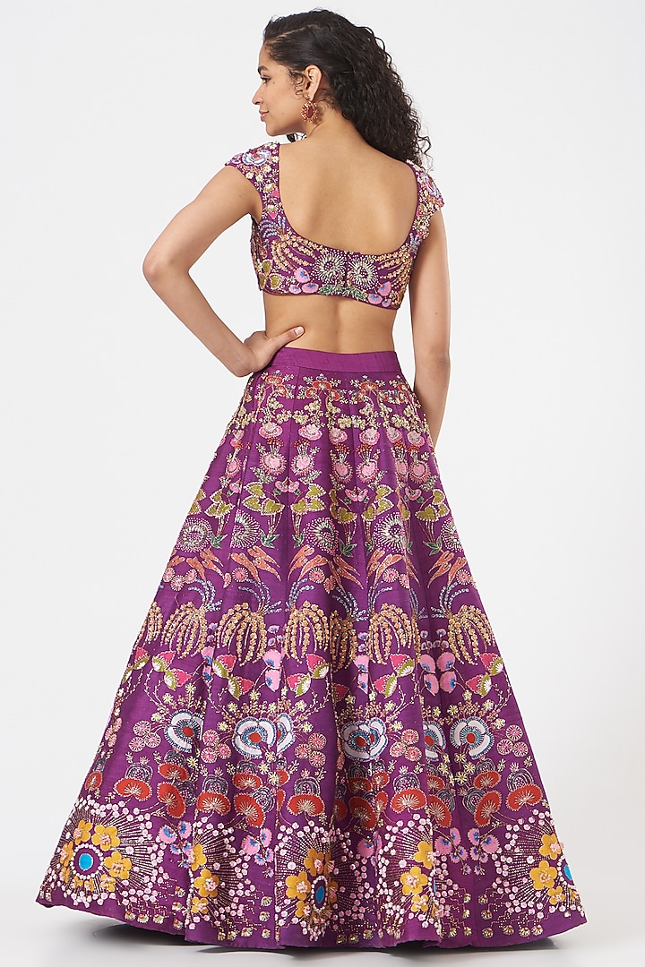 Purple Embroidered Bridal Lehenga Set by Aisha Rao at Pernia's Pop Up Shop