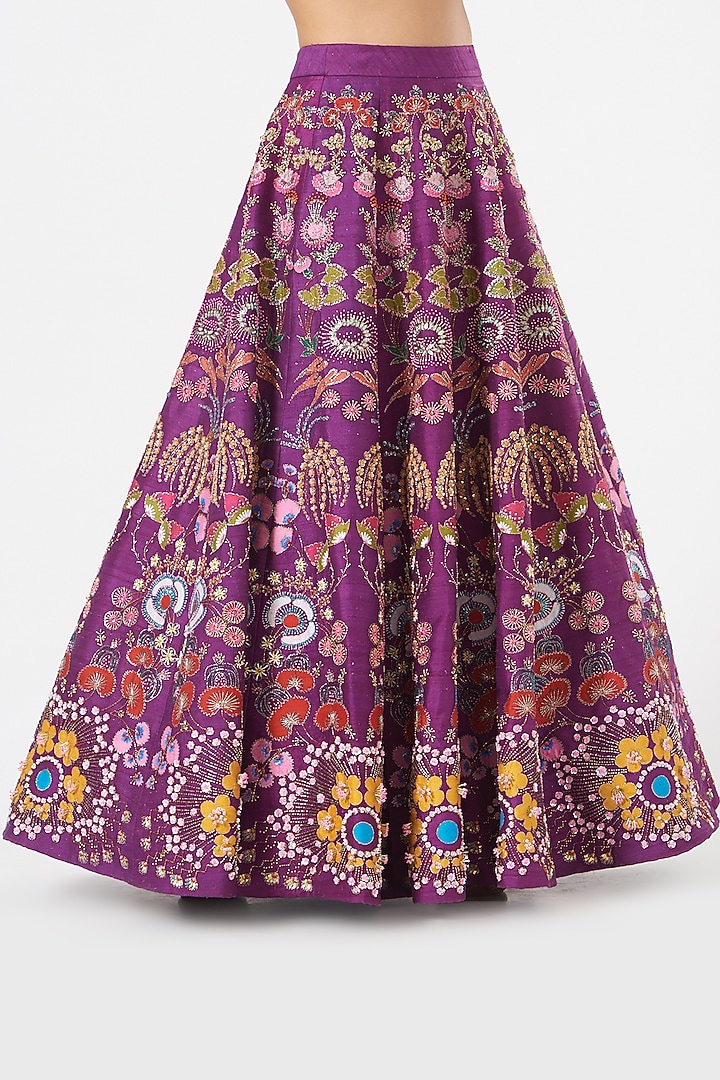 Purple Embroidered Bridal Lehenga Set by Aisha Rao at Pernia's Pop Up Shop