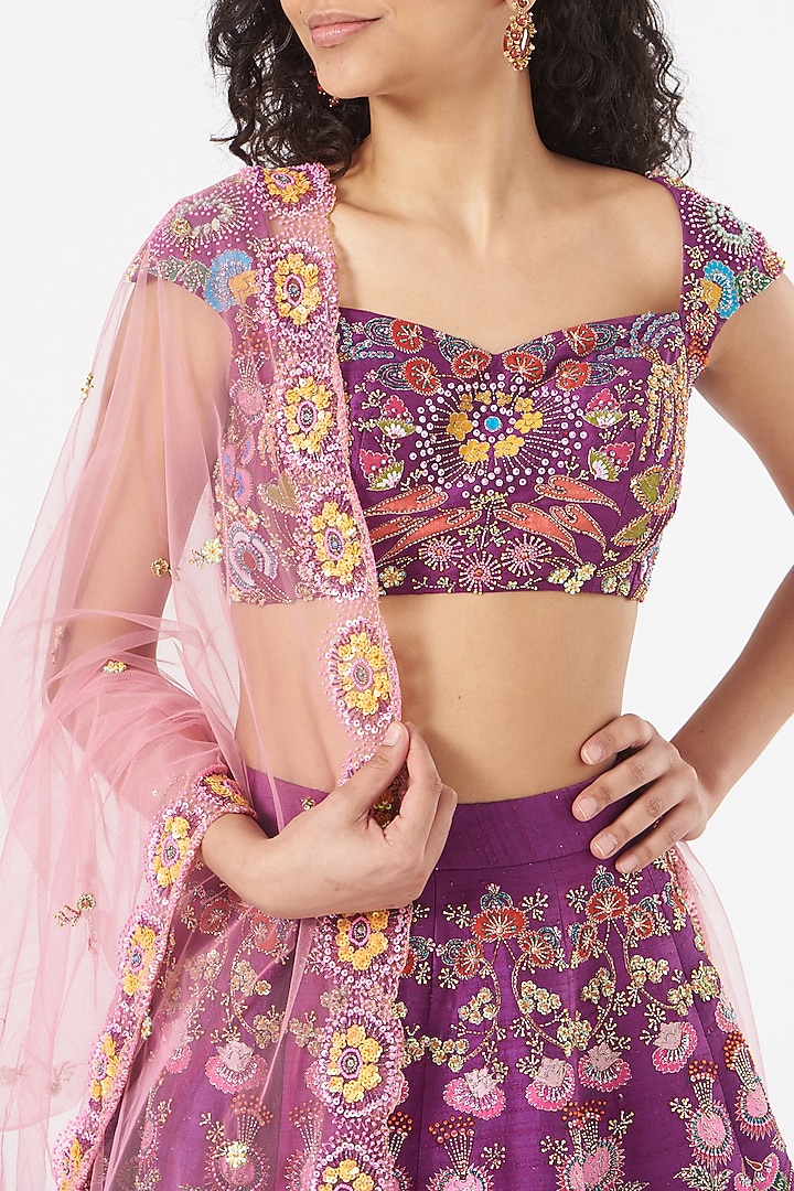 Purple Embroidered Bridal Lehenga Set by Aisha Rao at Pernia's Pop Up Shop