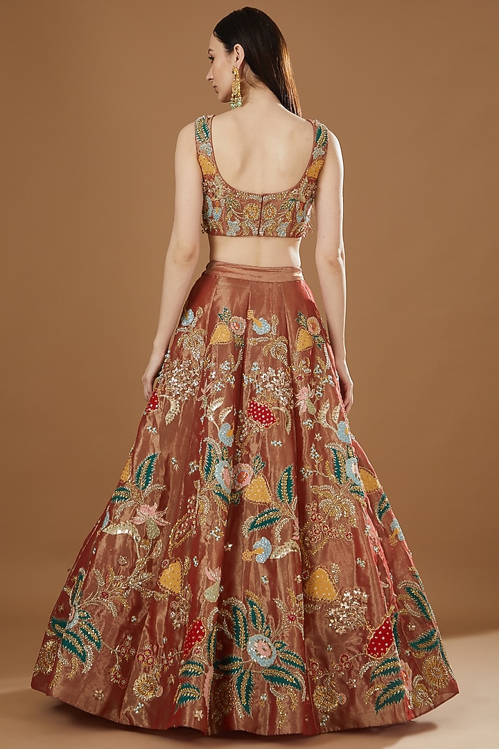 Pink Tissue Embellished Bridal Lehenga Set by Aisha Rao at Pernia's Pop Up Shop