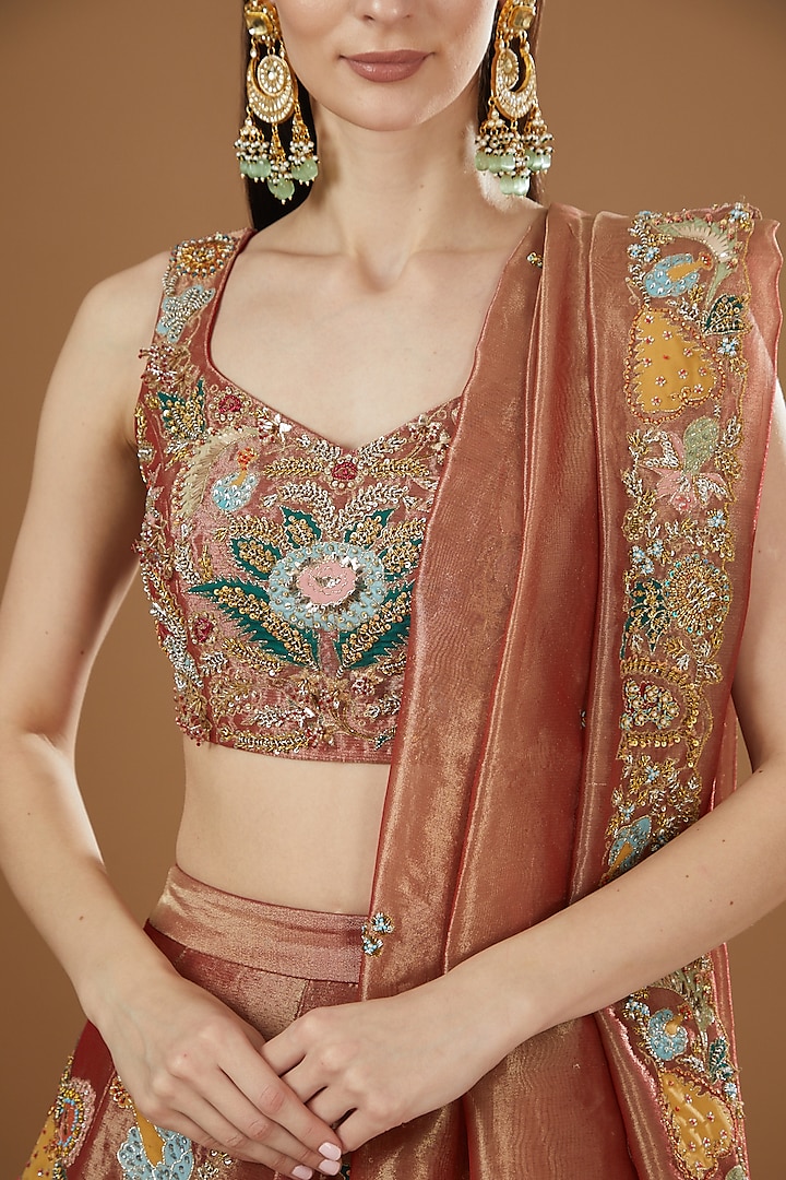 Pink Tissue Embellished Bridal Lehenga Set by Aisha Rao at Pernia's Pop Up Shop