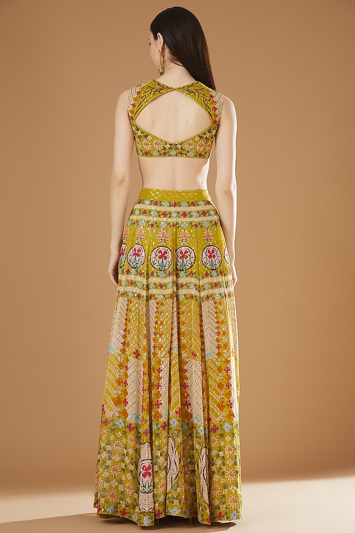Lime Georgette Lurex Printed Wedding Lehenga Set by Aisha Rao at Pernia's Pop Up Shop