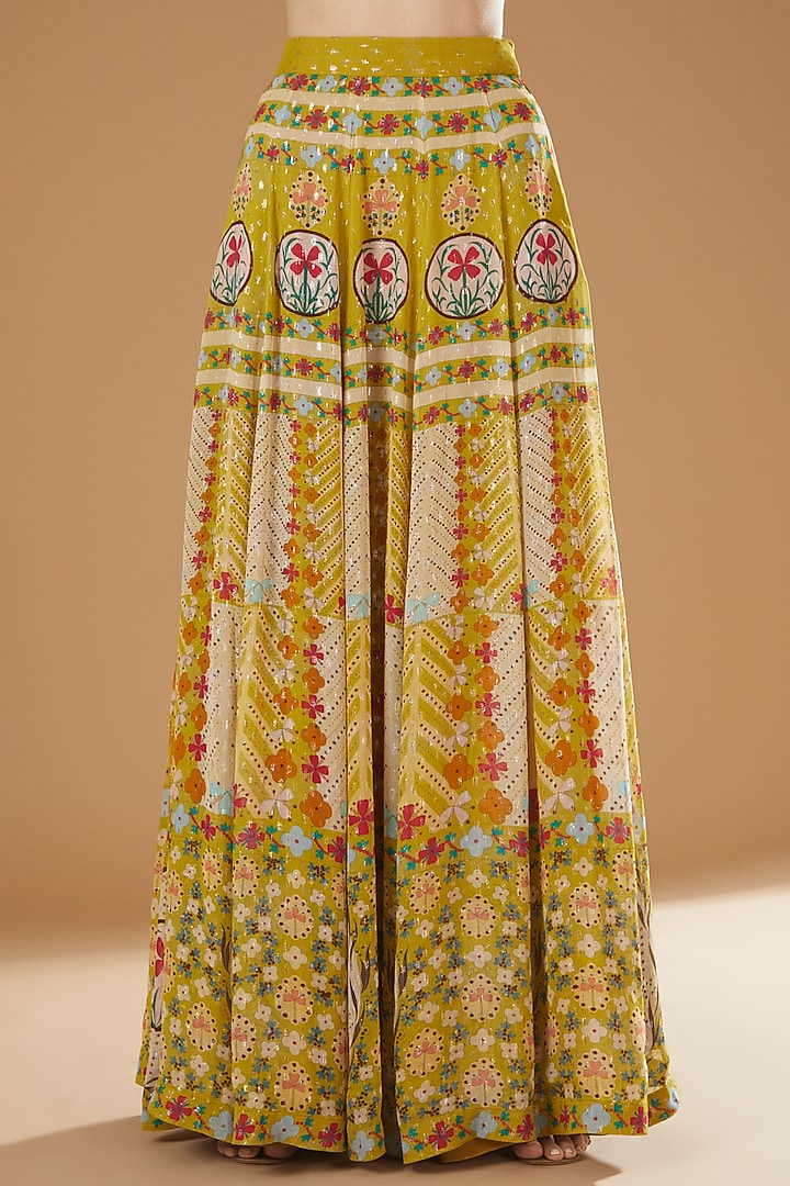 Lime Georgette Lurex Printed Wedding Lehenga Set by Aisha Rao at Pernia's Pop Up Shop