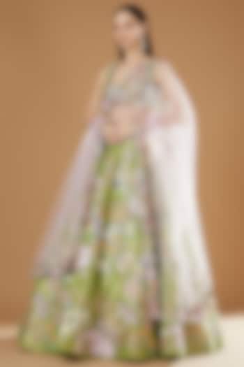 Lime Green Tissue Trencadis Embellished Bridal lehenga for 22 Lehenga Set by Aisha Rao at Pernia's Pop Up Shop