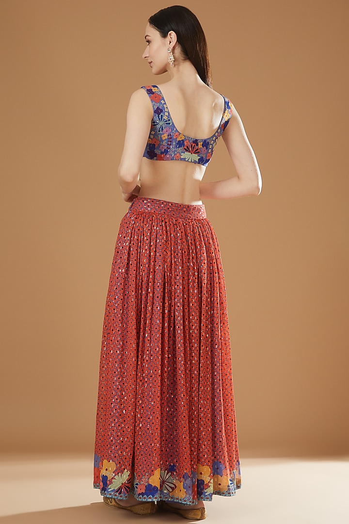 Orange Georgette Lurex Printed Wedding Lehenga Set by Aisha Rao at Pernia's Pop Up Shop