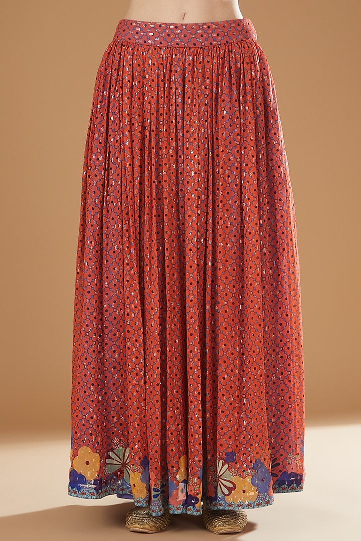 Orange Georgette Lurex Printed Wedding Lehenga Set by Aisha Rao at Pernia's Pop Up Shop